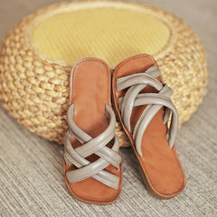 Woven Gladiator Slide Sandals  Flat Slippers