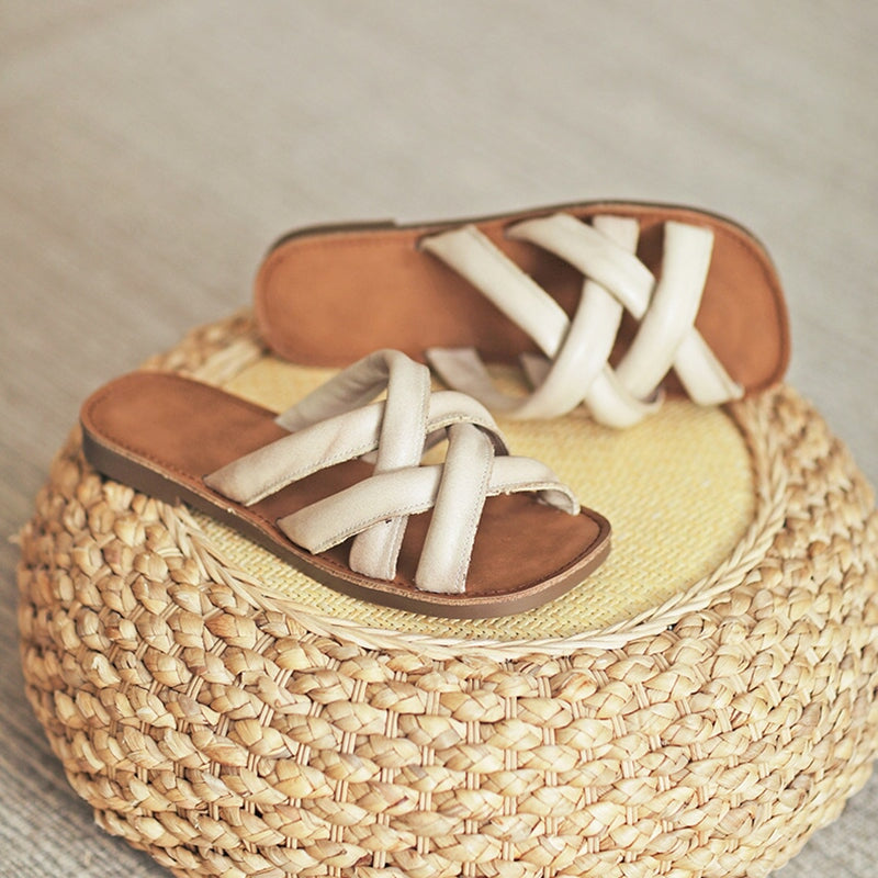 Woven Gladiator Slide Sandals  Flat Slippers