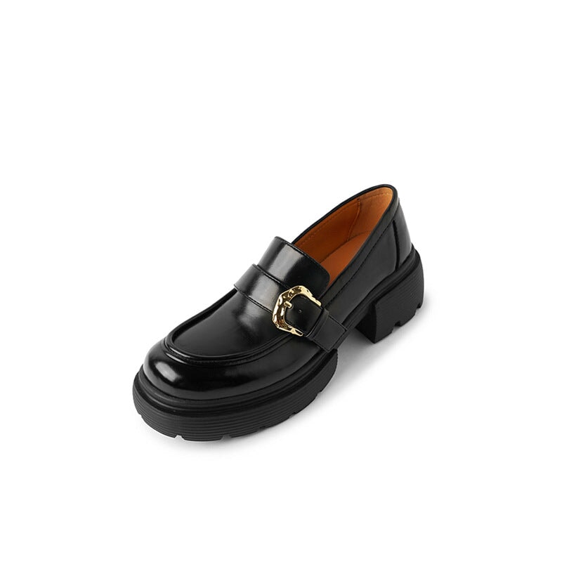 Chunky Loafers Platforms with Round Toe Metal Button