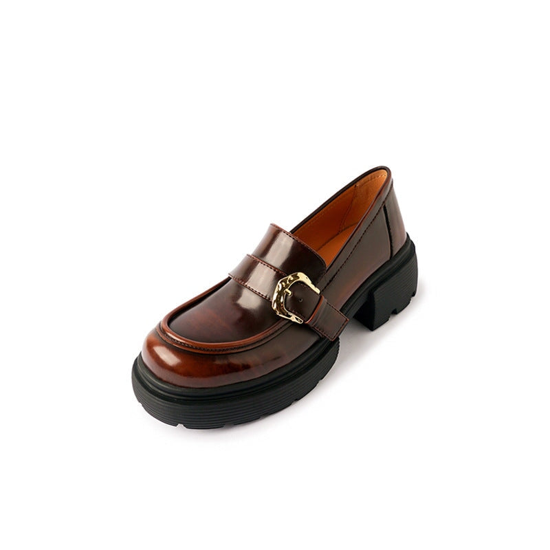 Chunky Loafers Platforms with Round Toe Metal Button