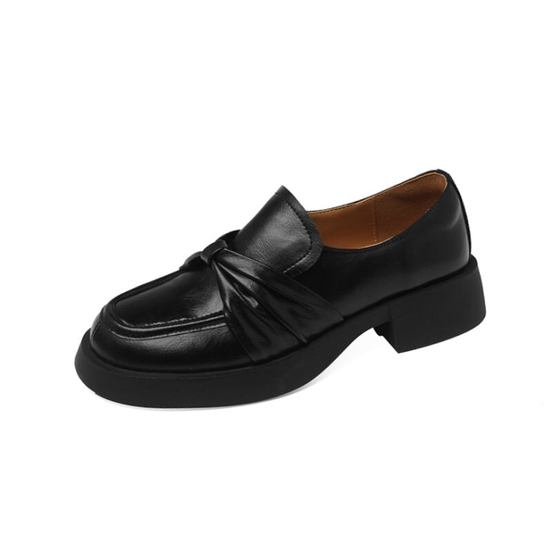 Bow Detail Chunky Loafers Soft Round Toe Handmade