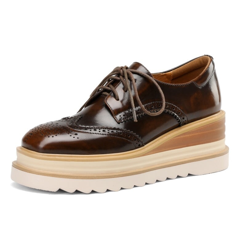 Round Toe Lace Up Chunky Brogue Shoes Platform Oxfords