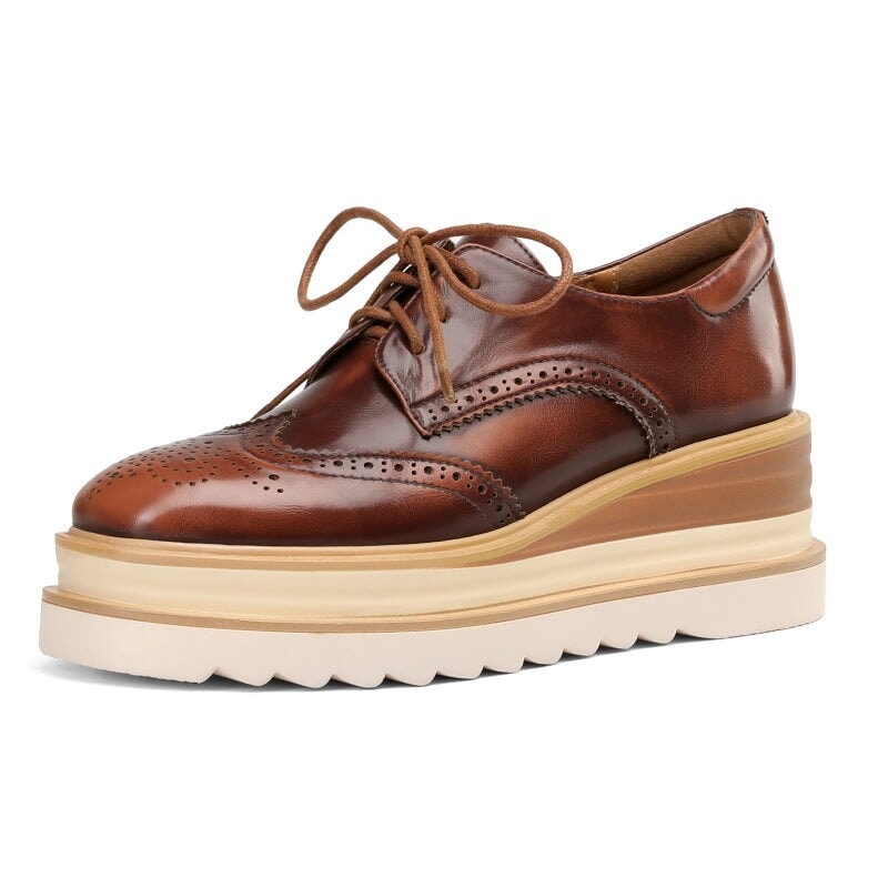 Round Toe Lace Up Chunky Brogue Shoes Platform Oxfords