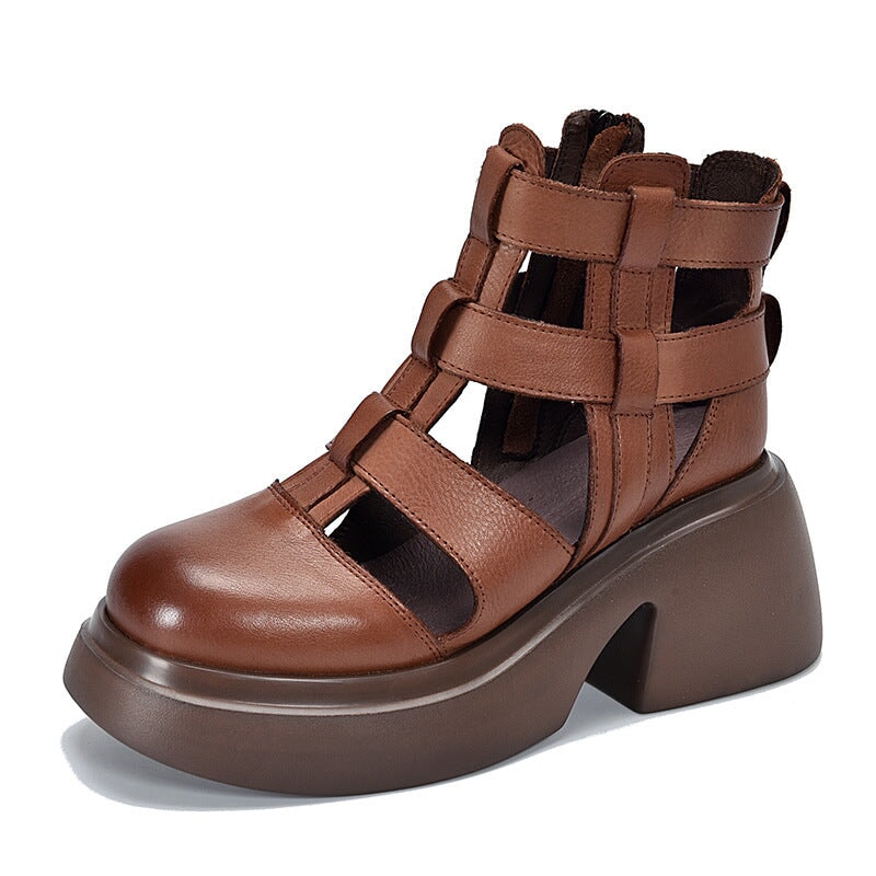 Woven Platform Gladiator Sandals with Side Zipper