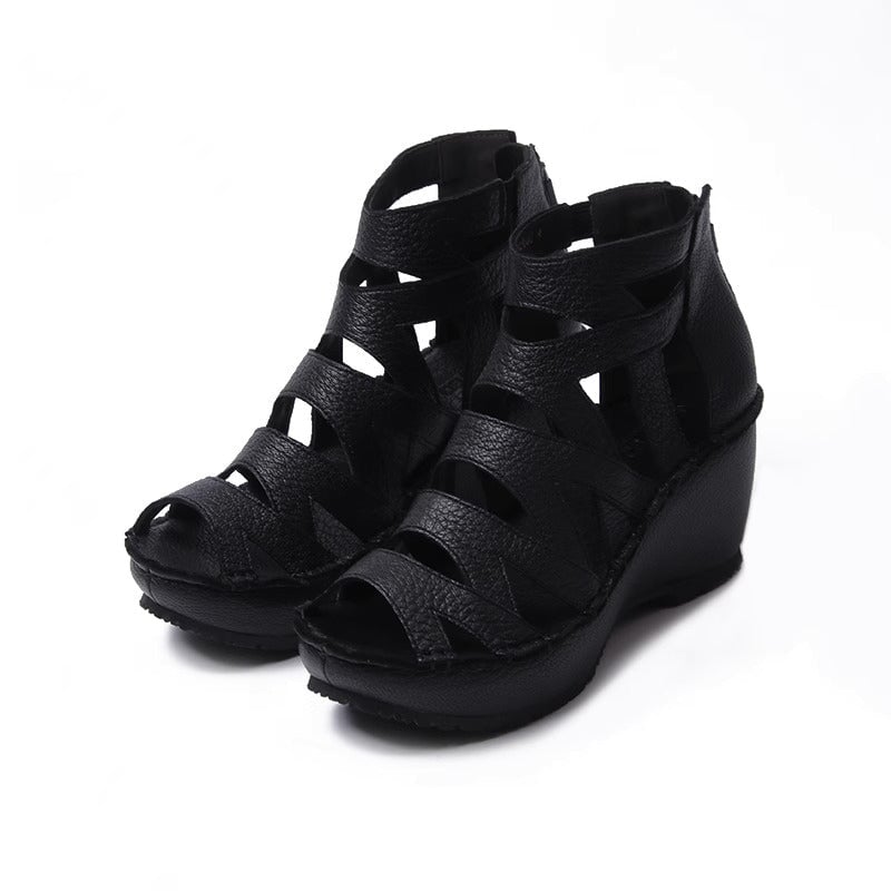 Handgemachte Gladiator Sandalen Retro Peep Toe Wedges