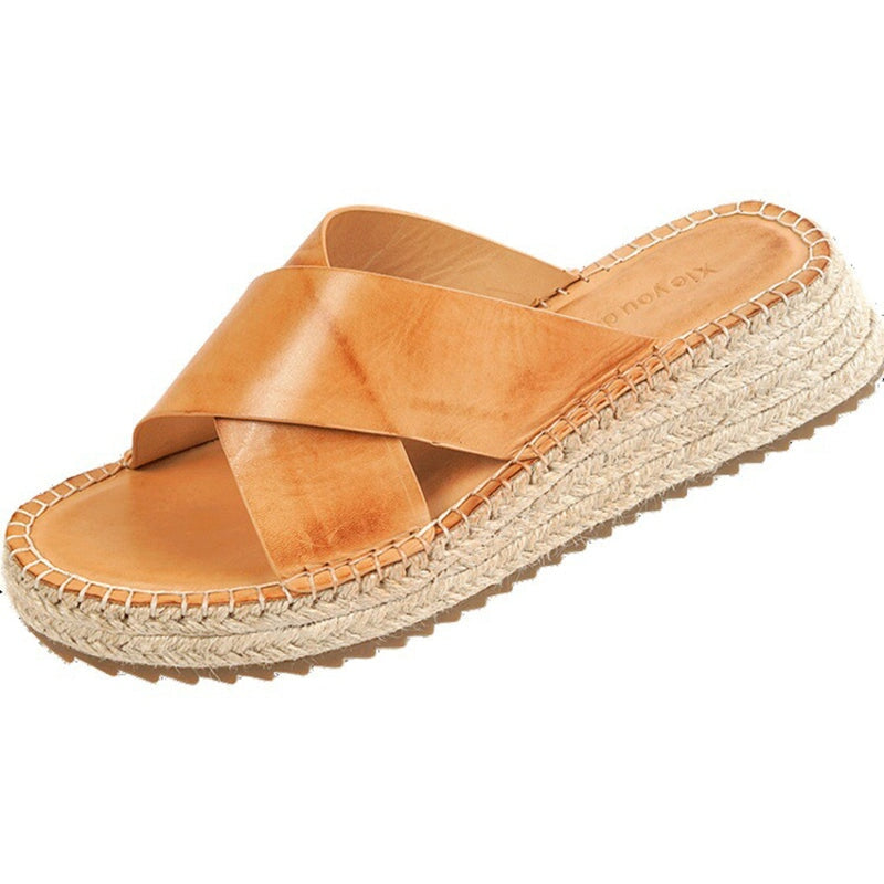 Sandalias con tiras en X hechas a mano, pantuflas casuales suaves y cómodas