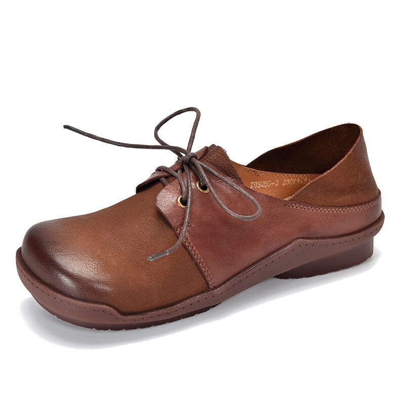 Handmade Soft Lace Up Flat Oxford Shoes Color Blocking