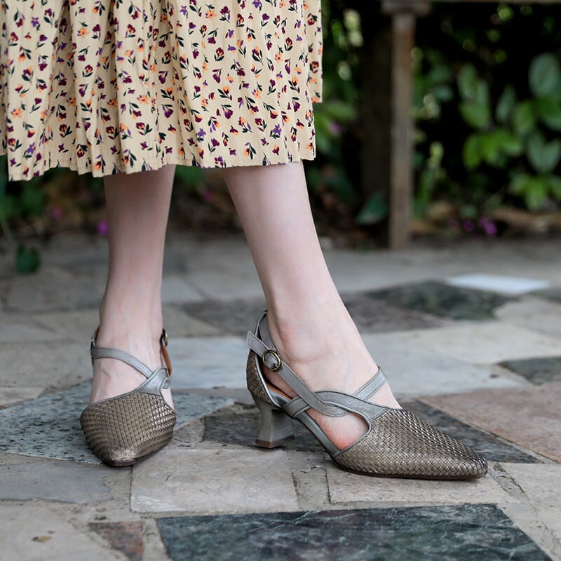 Women's Woven Pumps Sandals Point Toe Kitten Heels