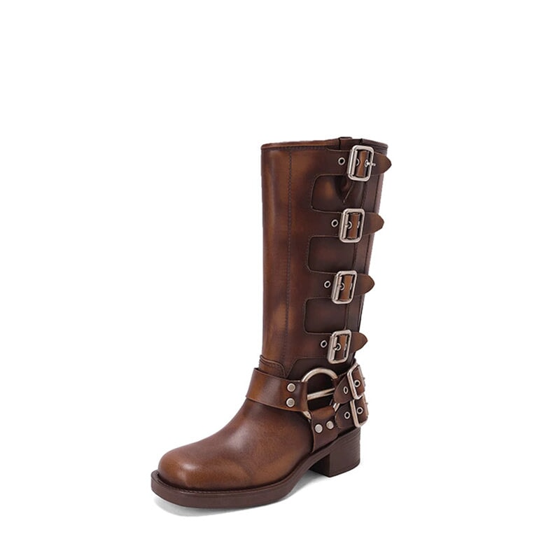 All Tall Boots With Buckles Western Cowboy Boots Riding Boots Big Square Toe