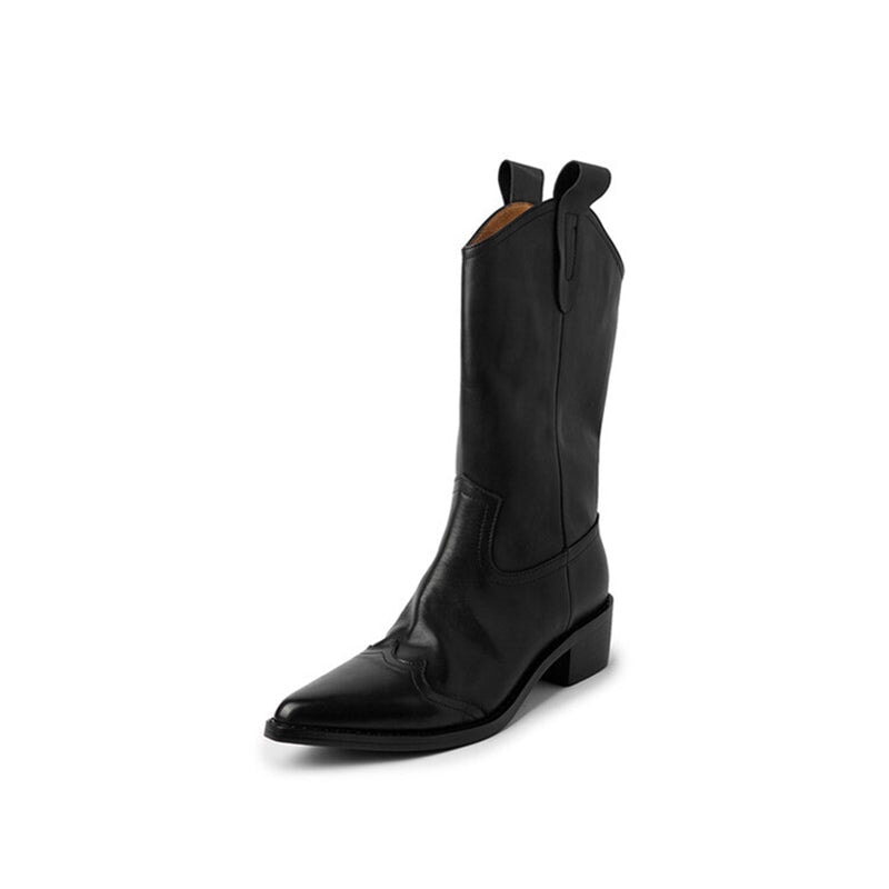 Botas vaqueras de media pantorrilla para mujer - Negro/Beige/Marrón