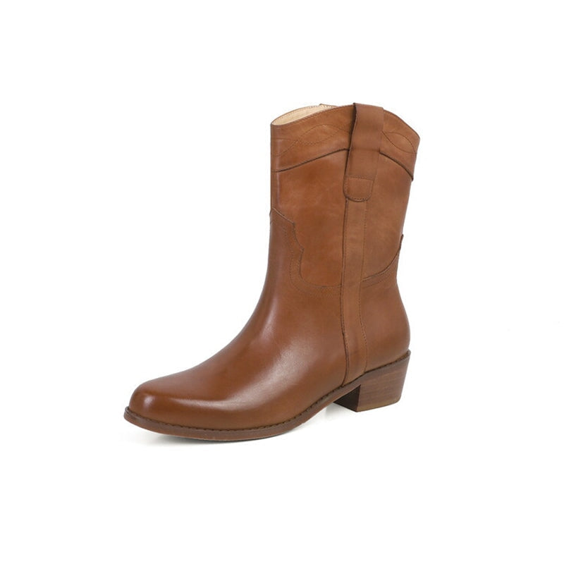 Classic Elegant Ankle Boots with 100% Lining Mid Heel Western Boots