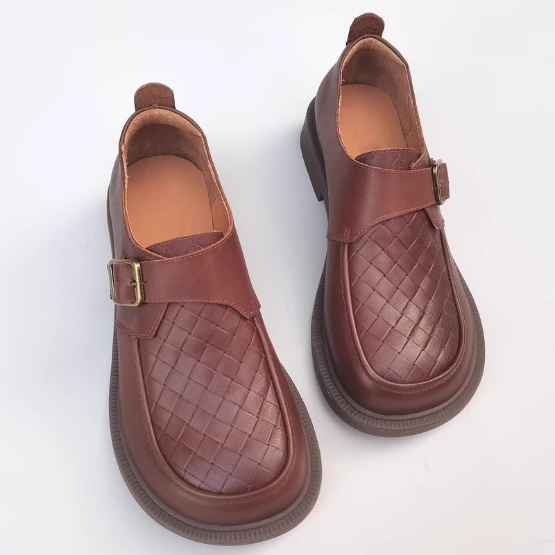 Big Toe Woven Grain Loafers with Buckle