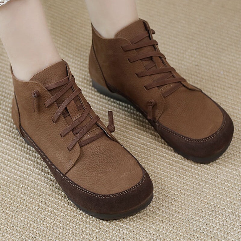 Handmade Flat Mori Girl Shoes Soft Ankle Booties Color Blocking