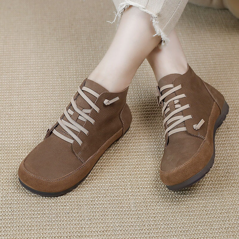 Handmade Flat Mori Girl Shoes Soft Ankle Booties Color Blocking