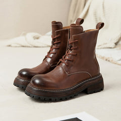 55mm Platform Boots Round Toe Combat Boots Lace up Martin Boots