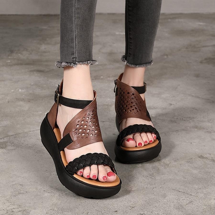 High-Quality Calf Sandals Side Zipper Pumps Platform High Heels Yellowish/Coffee