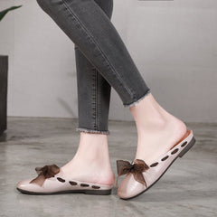 Fashion Design's Slippers Low Wedge Sandals Flat Shoes Offwhite/Brown