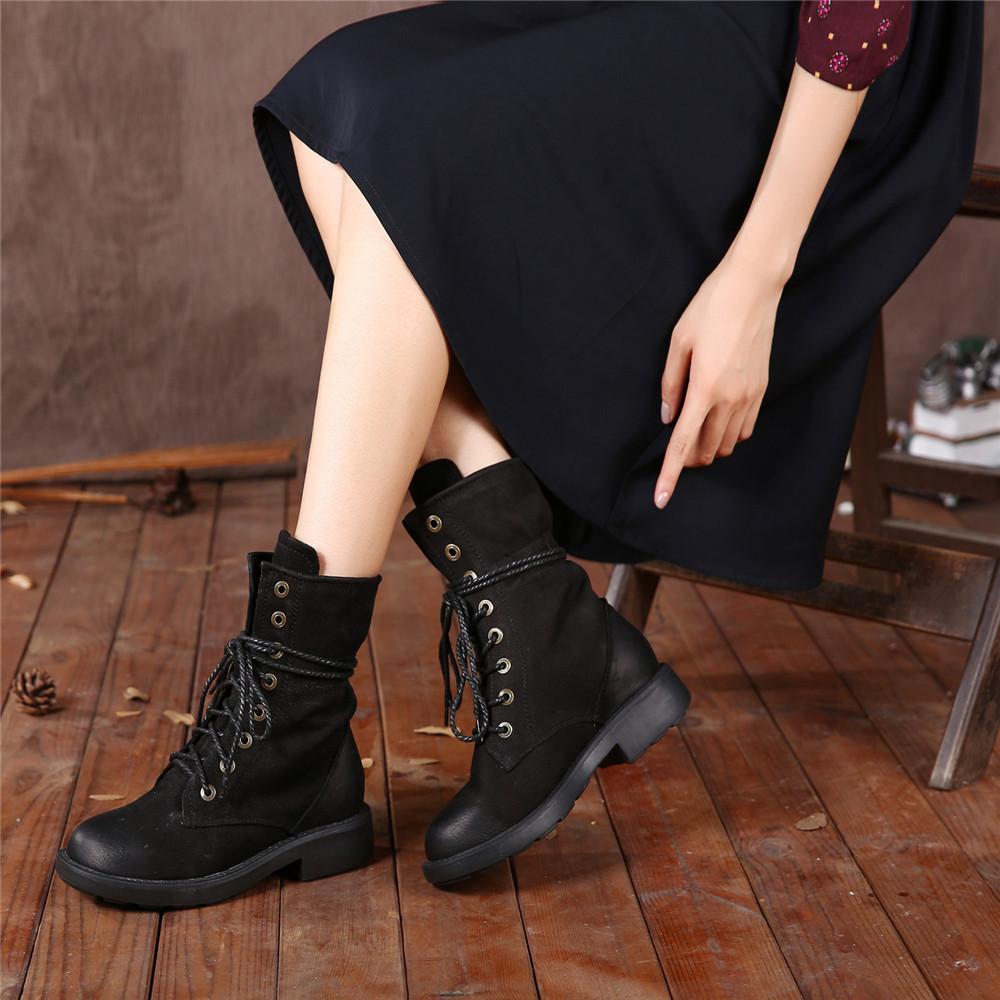 Dwarves Retro Lace Up Combat Boots Black/Brown/Khaki