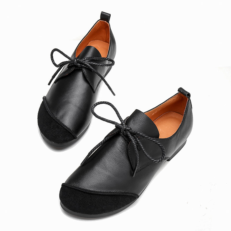 Handmade Soft Lace Up Flats Coffee/Black