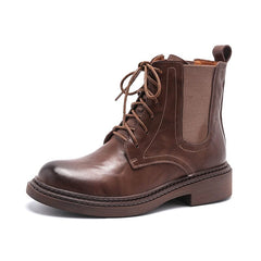 Botas Martin hechas a mano, Oxfords con cordones y punta redonda, botines gruesos hasta el tobillo