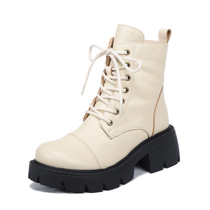 Genuine Martin Boots Lace-Up Combat Boots Retro Chunky Ankle Boots