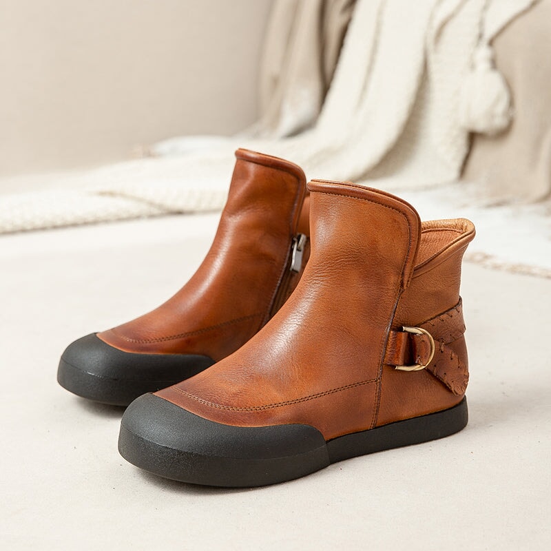 Handmade Genuine Short Boots Rubber Cap Retro Ankle Boots