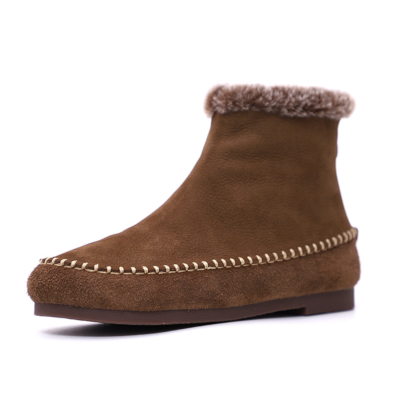 Handmade Soft Ankle Boots Retro Round Toe Short Boots Chelsea Boots Back Zipper Coffee/Grey/Brown