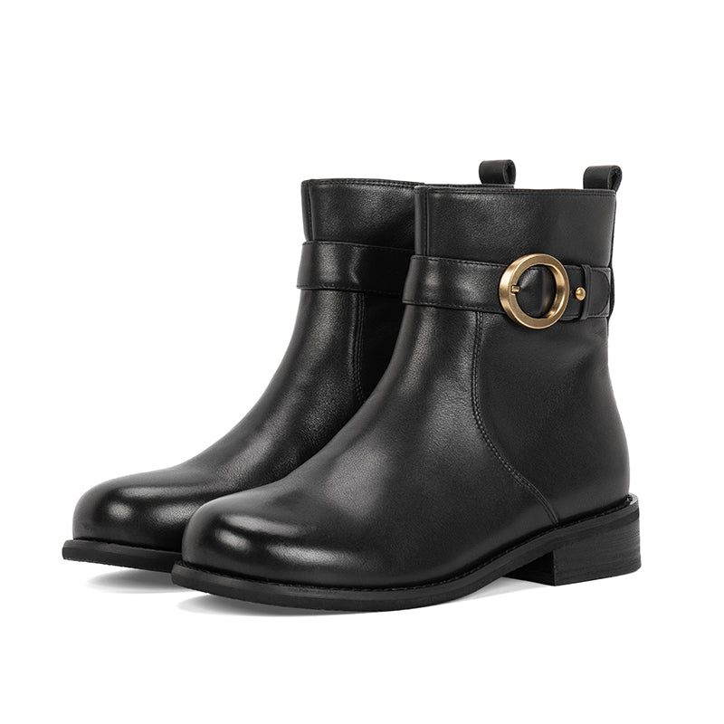 Botas de diseñador con punta redonda auténtica, cremalleras laterales y elegantes botas de media pantorrilla con forro negro