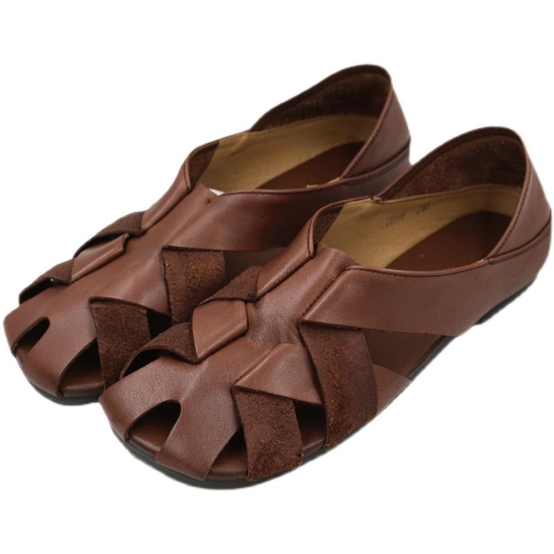 Sandalias tejidas Sandalias huecas retro Sandalias gladiadoras Caqui/Marrón