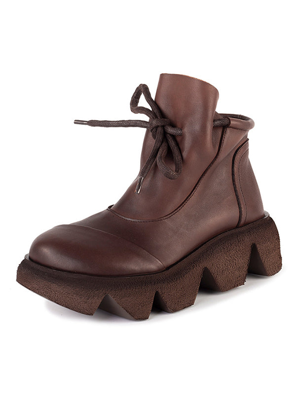 Lässige Retro-Schnürstiefel mit dicker Sohle und runder Spitze 