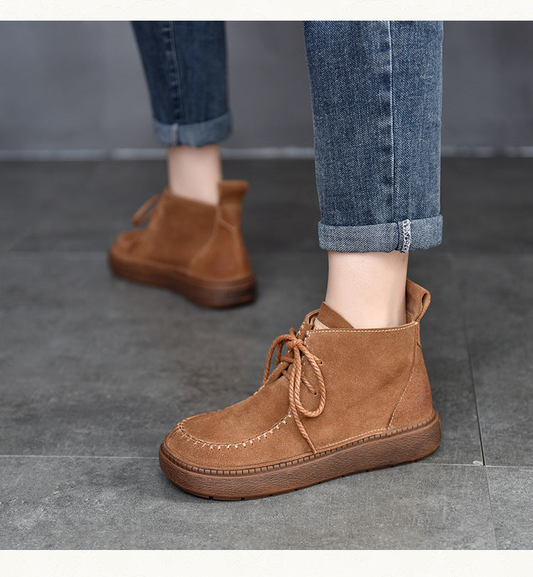 Classic Round Toe Flat Short Boots