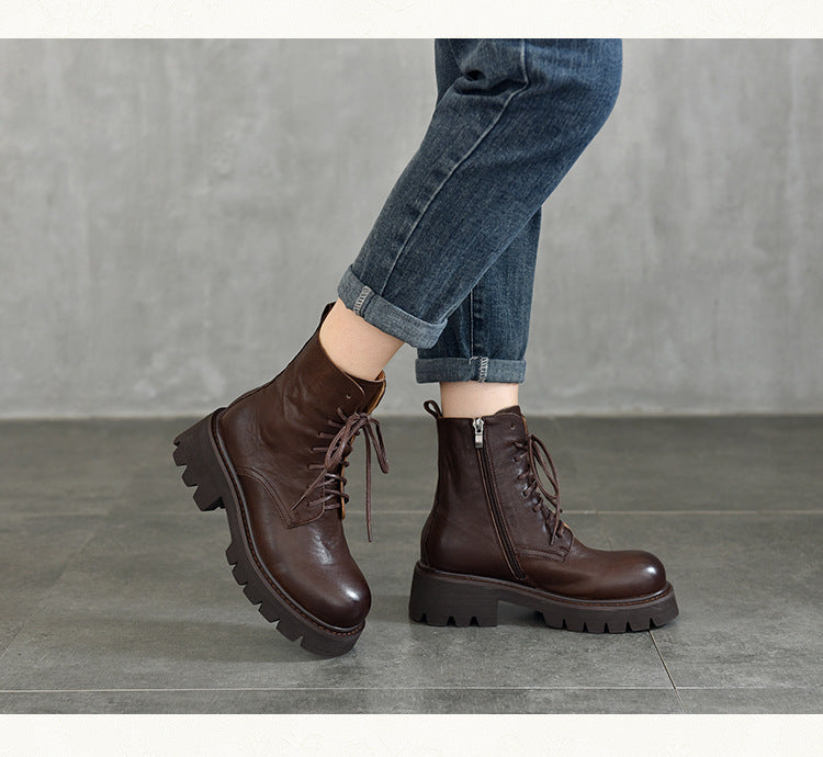 Vintage Leather Lace-Up Martin Boots