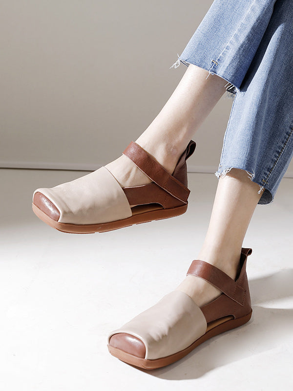 Versatile Leather Square Toe Flat Shoes