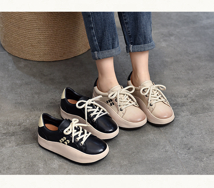 Casual Color Blocking Round Toe Leather Shoes