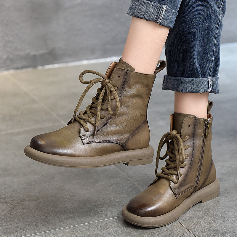 Retro Soft Leather Lace-up High Top Martin Boots