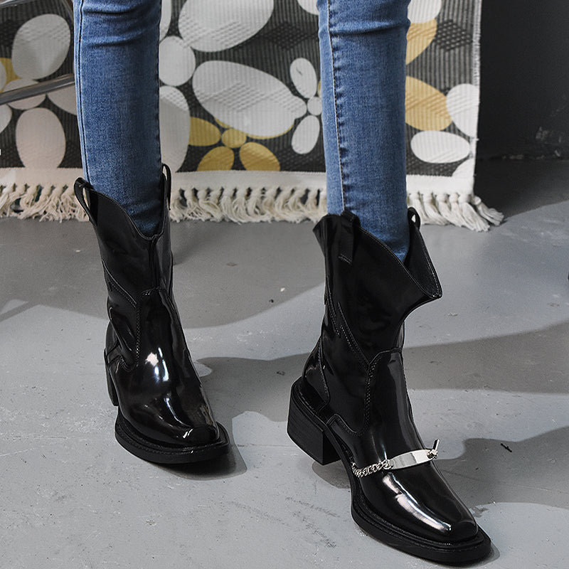 Metallic Embellished Block-Heel Retro Martin Boots