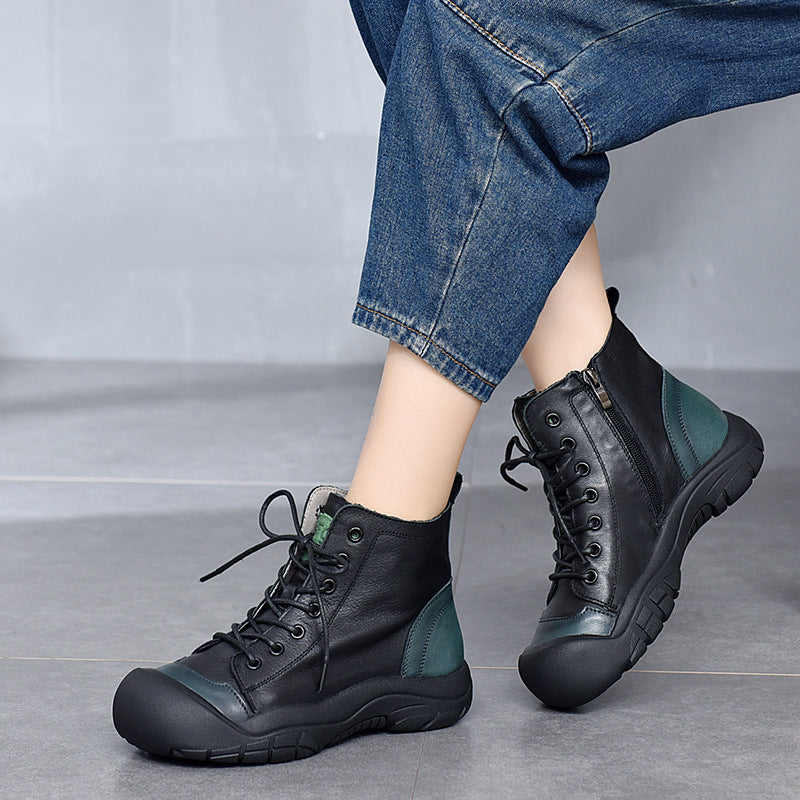 Retro Color-Block Platform Ankle Boots