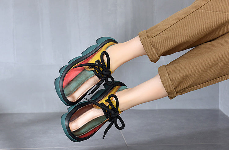 Vintage Contrast Color Platform Shoes