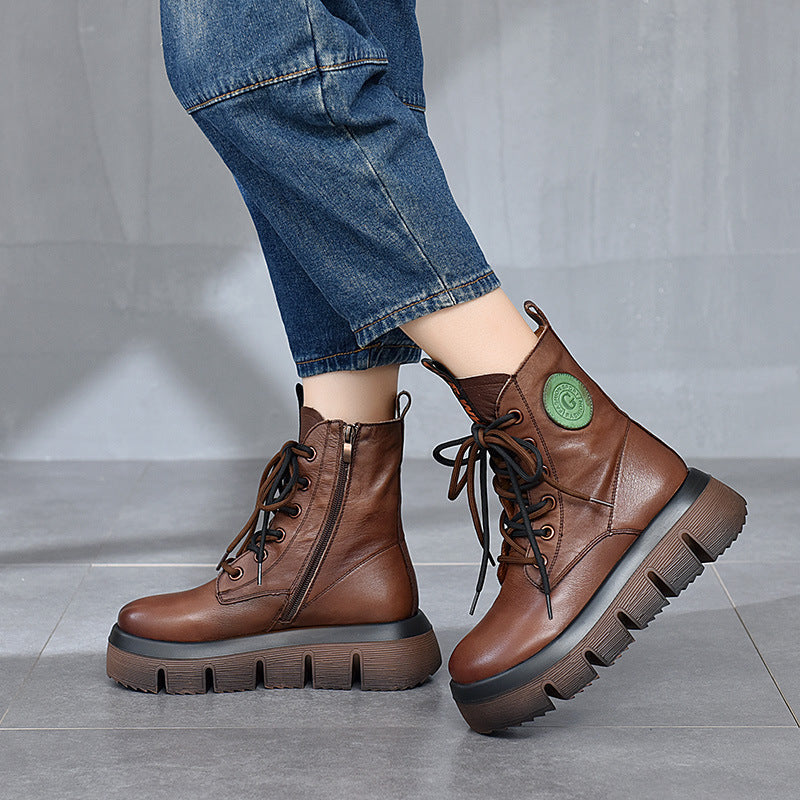 Retro Solid Color Platform Martin Boots