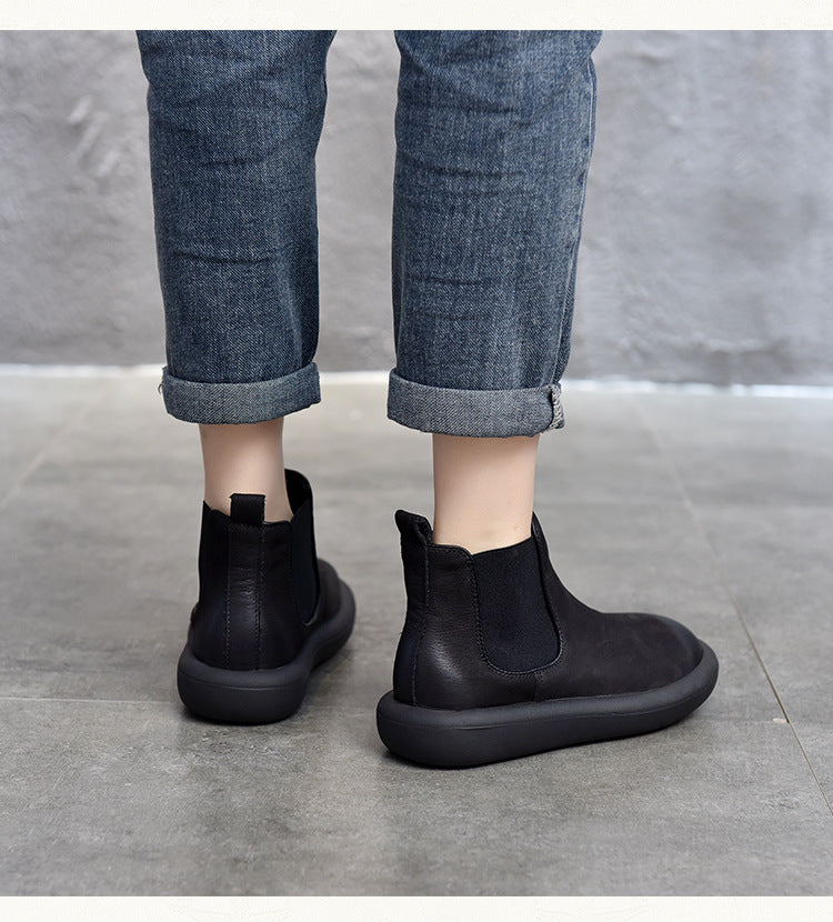 British Style Leather Soft Bottom Short Boots