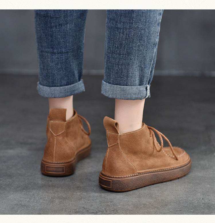 Classic Round Toe Flat Short Boots