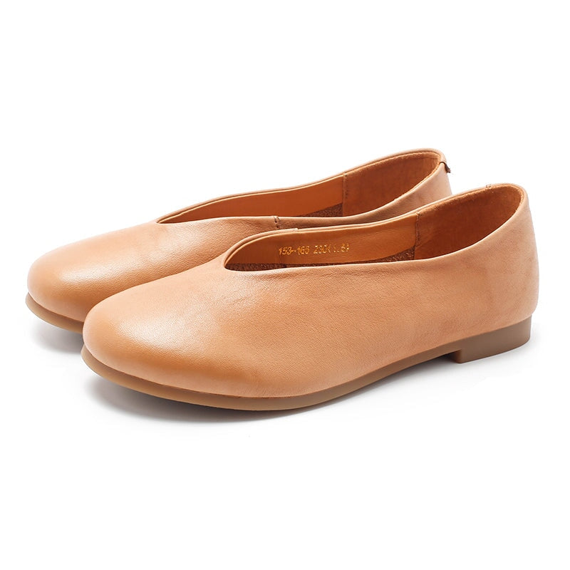 Handmade Genuine Slip Ons Breathable Flats Loafers Black/Beige/Apricot/Brown