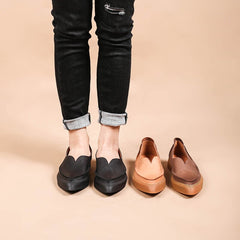 Witch Style Point Toe Calfskin Flat Loafers