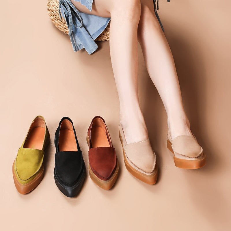 Witch Style Point Toe Soft Flat Loafers