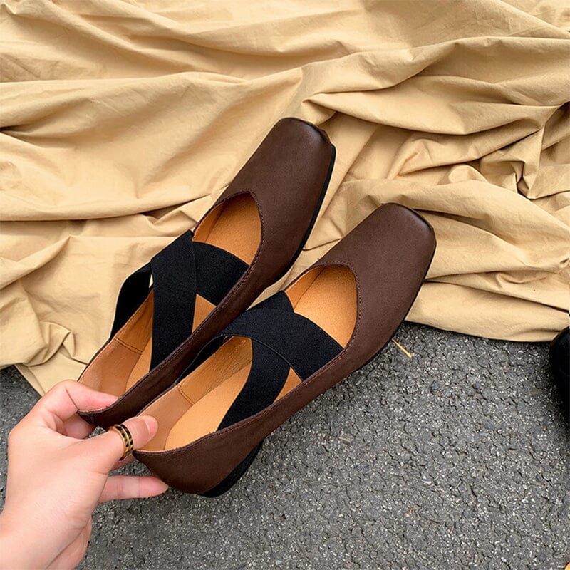 Ballet Flats with Cross-Strap Square Toe