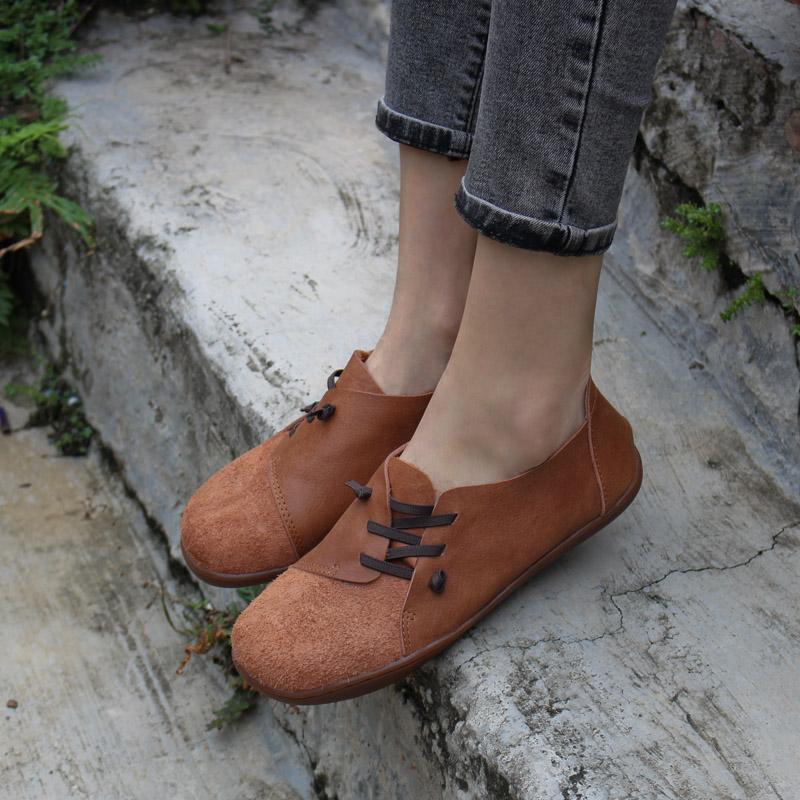 Nubuck Loafers Casual Slip On Shoes Flats Brown