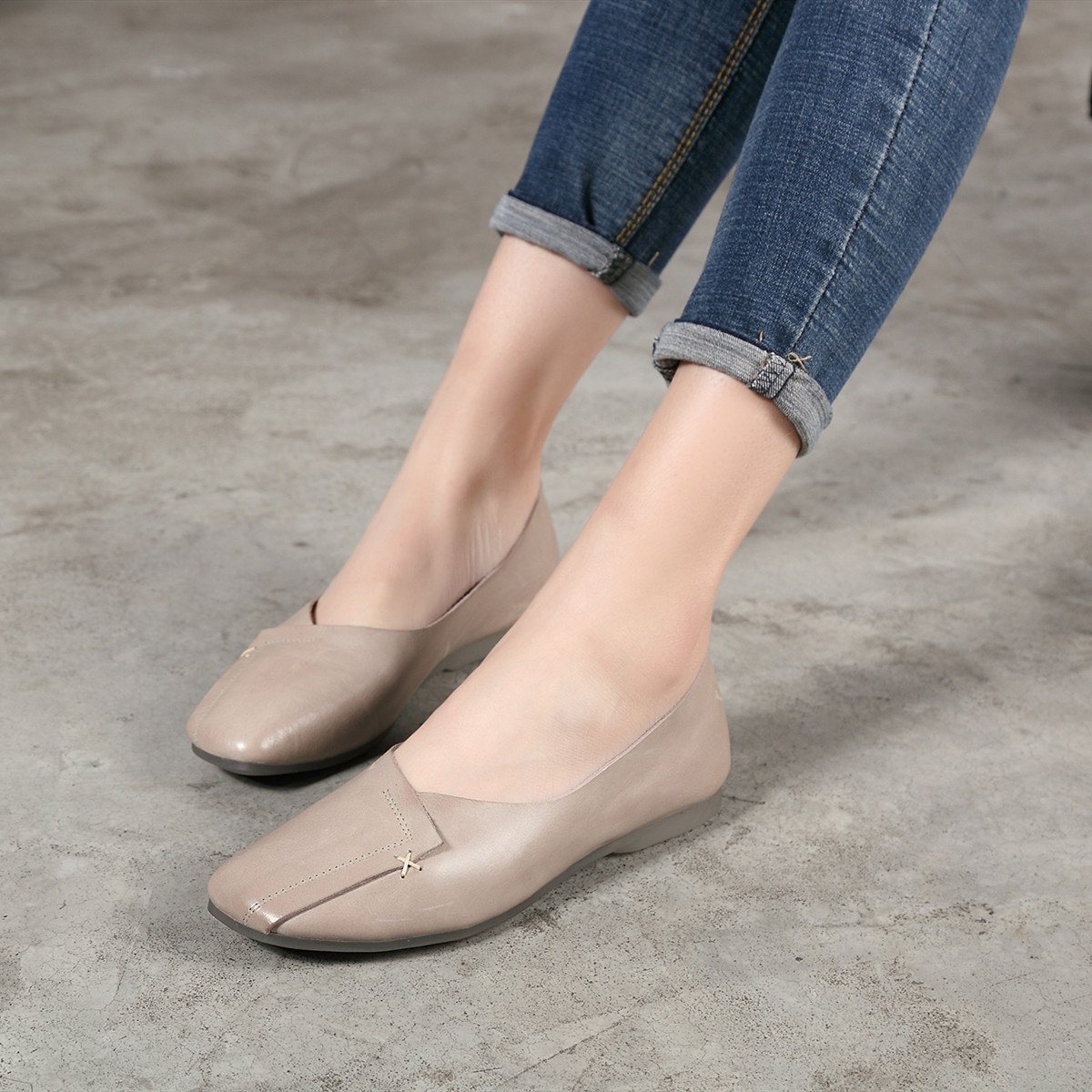 Handmade Retro Soft Loafers Designers Flats Brown/Gray Slip Ons