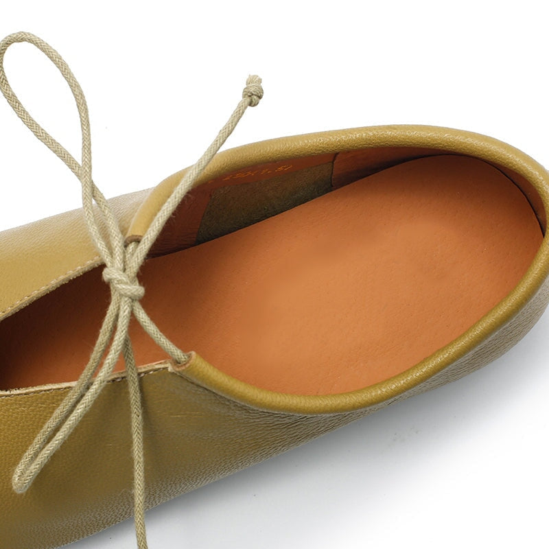 Women's Vegetable Tanned Sheepskin Flats Retro Round Toe 5 Colors