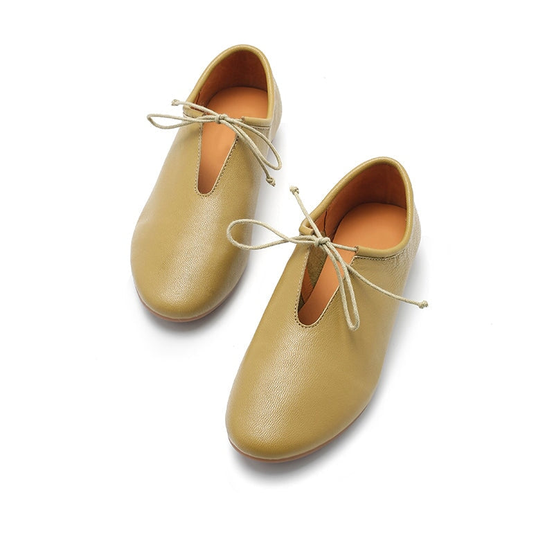 Women's Vegetable Tanned Sheepskin Flats Retro Round Toe 5 Colors