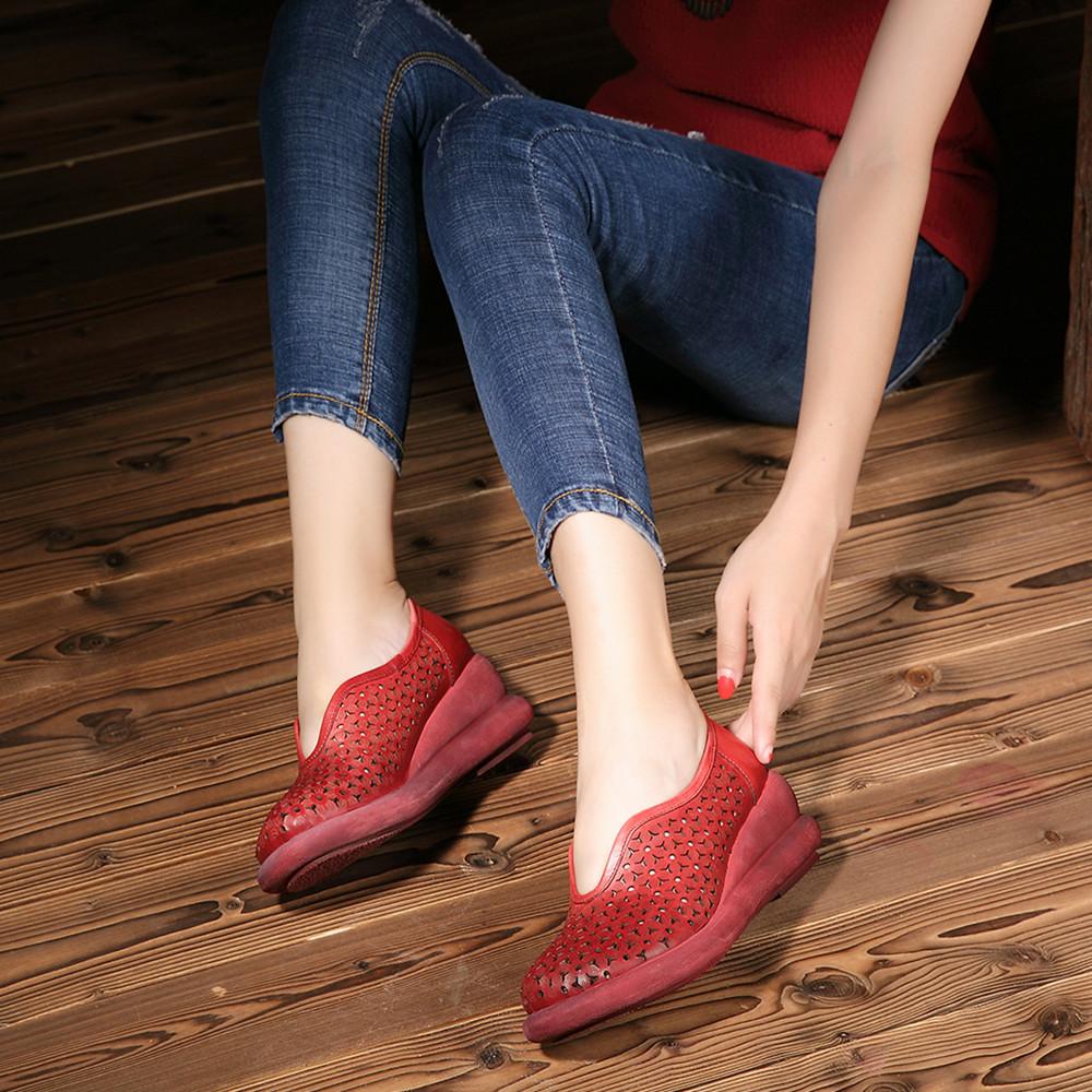 Handgemachte Plateauschuhe Fashion Slip On Loafers Hohlsandale Rot/Grün/Gelb